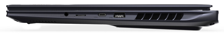 Höger sida: ljudkombination, minneskortsläsare (MicroSD), USB 3.2 Gen 2 (USB-C; DisplayPort), USB 3.2 Gen 2 (USB-A)