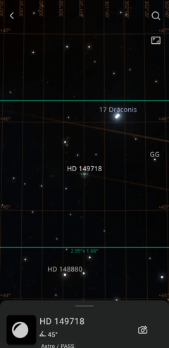 När du öppnar astro-menyn i appen avslöjar den natthimlen fylld med himmelska hotspots (Bildkälla: Skärmdump Marc Zander / Notebookcheck)