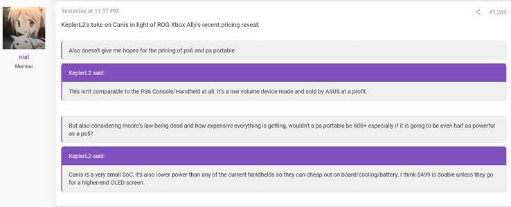 KeplerL2 förutsägelse om PS6 handhållna pris (Bildkälla: skärmdump, nial@ResetEra forum)