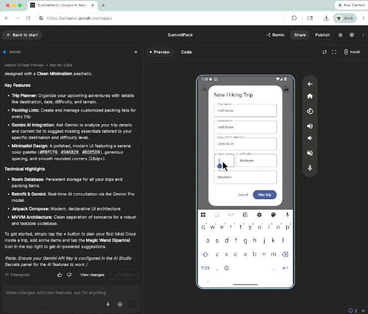 Vibe-kodade Gemini AI Studio-appar kan köras i Android telefonemulator online eller installeras på lokala telefoner för testning.