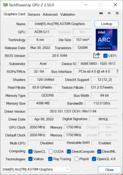 Intel Arc A370M med 35W TGP