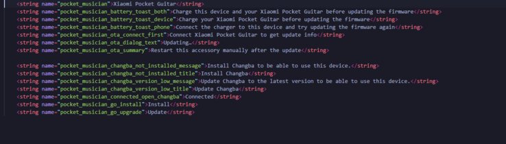 Strängar som visar att Xiaomi Pocket Guitar måste kopplas ihop med Changba-appen för att fungera