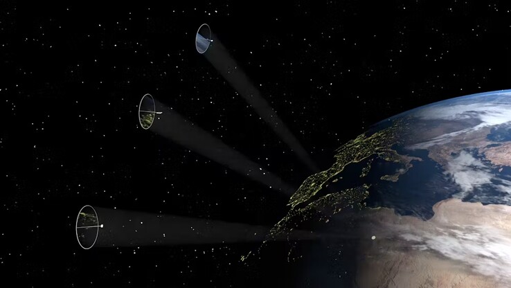 Bild som visar satelliter som omdirigerar solljuset till en specifik punkt på jorden. (Bildkälla: Andrea Viale, University of Glasgow, NASA)