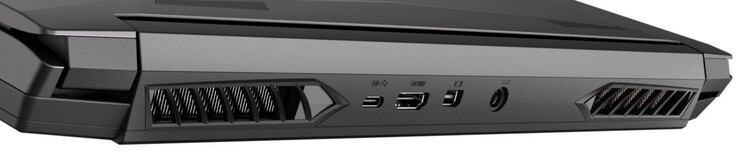 Tillbaka: USB 3.2 Gen 2 (USB-C, DisplayPort 1.4, G-Sync), HDMI 2.1 (med HDCP 2.3), Mini DisplayPort 1.4 (G-Sync), strömkontakt