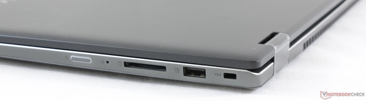Höger: Strömbrytare, SD-kortläsare, USB 3.0, Kensington-lås