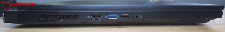 Vänster: LAN, USB-A 3.0, MicroSD-läsare, headset