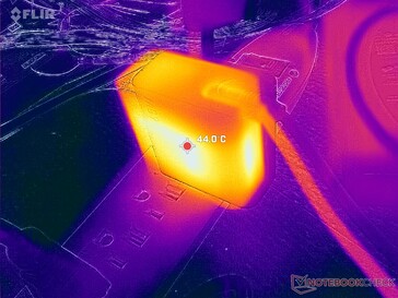 AC-adaptern når över 44 C vid krävande belastningar