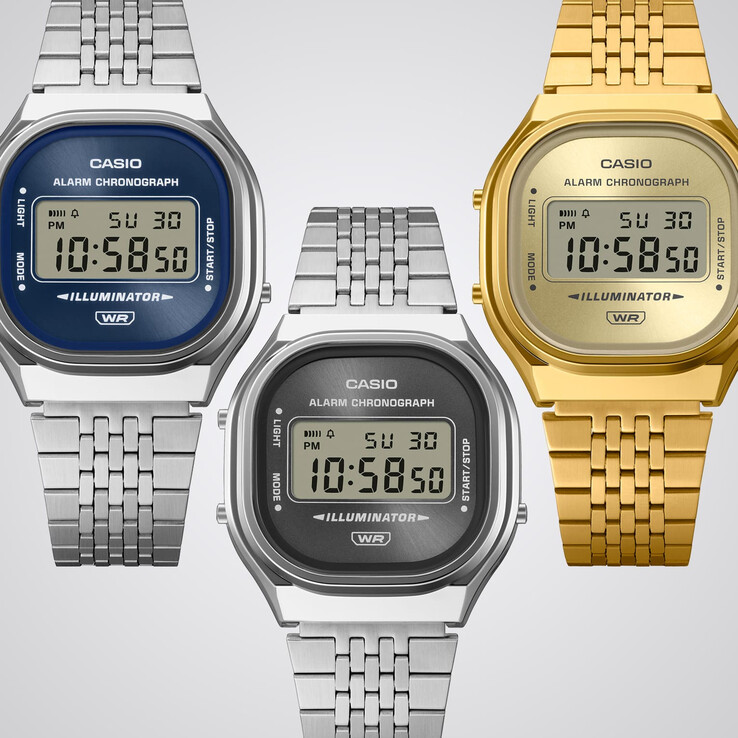 Från vänster till höger: Casio A140WE-8A, A140WE-2A och A140WEG-9A.