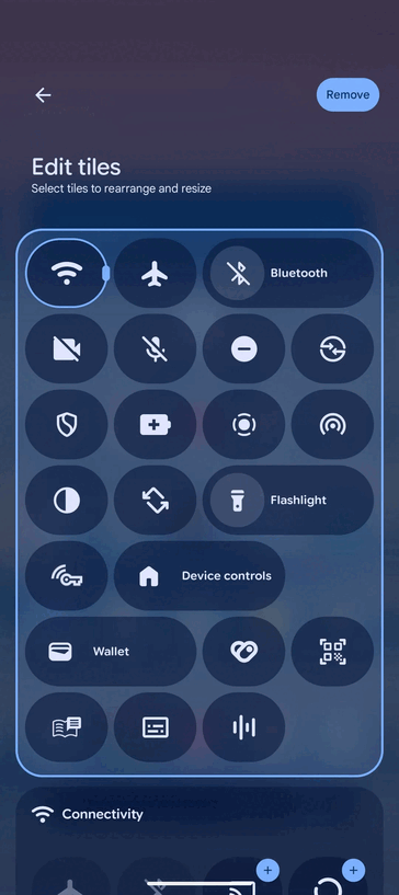 Justeringsjustering till skärmen Redigera brickor i Snabbinställningar (Bildkälla: 9to5Google)