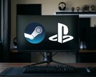 Steam- och PlayStation-logotyper visas på PC-skärmen