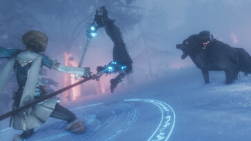 En bild som visar en strid mot en björn i Edge of Eternity.