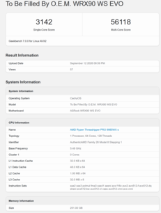Threadripper Pro 9985WX Geekbench 7-resultat