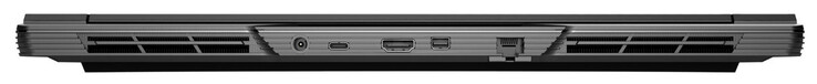 Baksida: Strömanslutning, USB 3.2 Gen 2 (USB-C), HDMI 2.1, Mini DisplayPort 1.4a, Gigabit Ethernet (2,5 GBit/s)