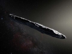 Illustration av den första interstellära asteroiden som någonsin upptäckts, 1I/ʻOumuamua. (Bildkälla: ESO, M. Kornmesser)