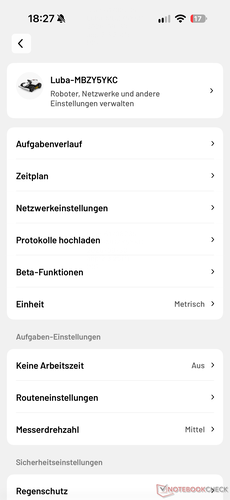 Meny med ytterligare inställningar