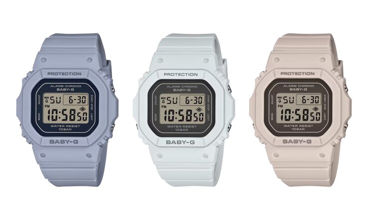 Från vänster till höger: klockorna Casio BGD-565FG-2B, BGD-565FG-2C och BGD-565FG-5