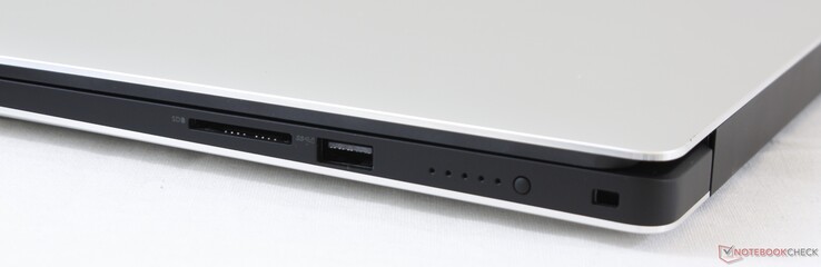 Höger: SD-kortläsare, USB 3.1 Gen. 1, Batteri-indikator, Noble-lås