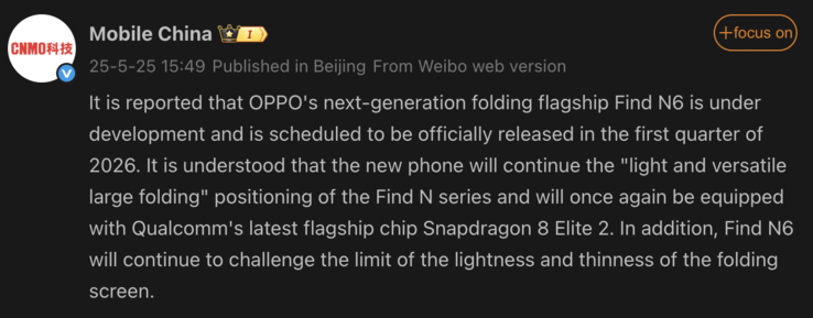 Oppo Hitta N6 läckt information. (Bildkälla: Weibo - maskinöversatt)