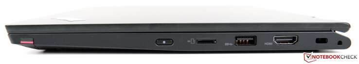 Höger: ThinkPad Pen Pro, Startknapp, microSD-kortläsare, USB-3.1 Typ A, HDMI 1.4b, Kensington-lås