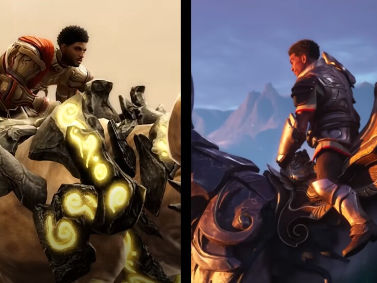 En jämförelse mellan Guild Wars 2 (vänster) och Guild Wars 3 (höger).