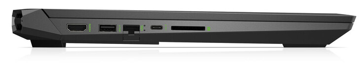 Vänster sida: HDMI, USB 3.2 Gen 1 Typ A, Gigabit Ethernet, USB 3.2 Gen 2 Typ C, microSD-kortläsare i full storlek