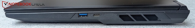 Höger sida: USB-C 3.2 (10 Gbps, DP 2.1, 100 W PD), USB-A 3.2 (10 Gbps)
