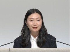 Sonys finansdirektör Lin Tao under den senaste resultatrapporten.