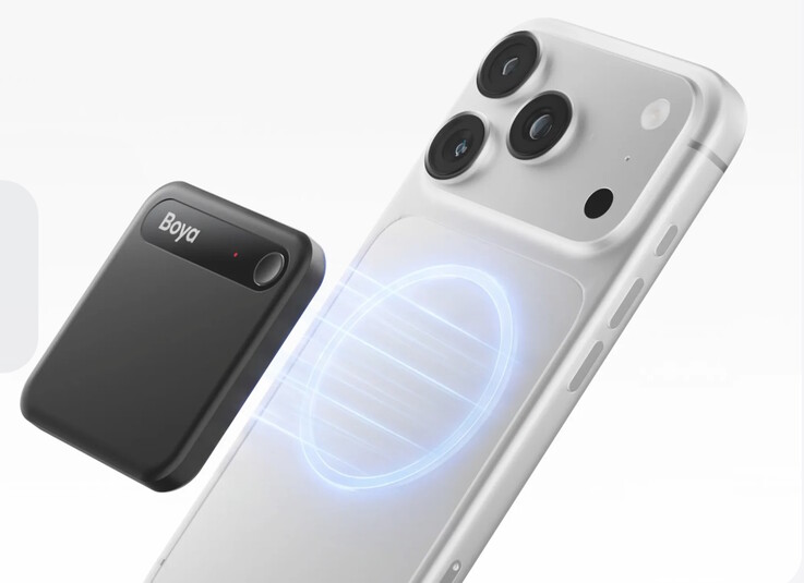 AI-mötesinspelaren Boya Notra Neo levereras med ett MagSafe-kompatibelt magnetfäste.