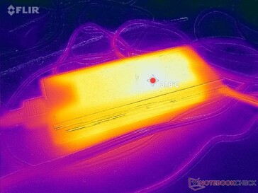 AC-adaptern kan nå över 38 C när du kör krävande belastningar under längre perioder