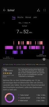 Appen Hälsa visar en detaljerad grafisk analys av sömnen.