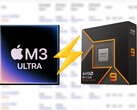 AppleaMD:s M3 Ultra visas på Cinebench 2024 och leder Ryzen 9 9950X-processorn med cirka 25%. (Bildkälla: Apple, AMD, redigerad)