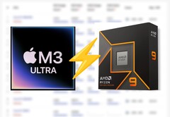 AppleaMD:s M3 Ultra visas på Cinebench 2024 och leder Ryzen 9 9950X-processorn med cirka 25%. (Bildkälla: Apple, AMD, redigerad)