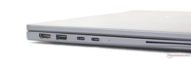 Vänster: HDMI 2.1, USB-A 3.2 Gen. 1 (5 Gbps), 2x USB-C Thunderbolt 4 med DisplayPort 2.1 + Power Delivery