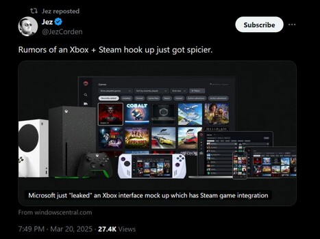 Jez Corden Steam på Xbox App X-post (Bildkälla: skärmdump, Jez Corden X-konto)