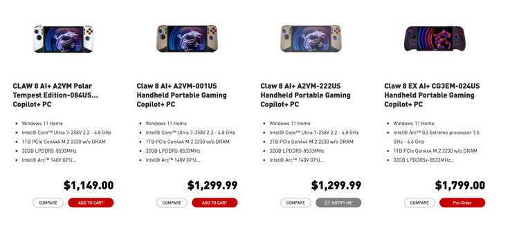 MSI Claw 8 EX AI+ är betydligt dyrare än tidigare modeller.