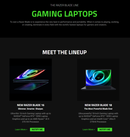 Razer Blade bärbara datorer slut i lager i USA-butiken (Bildkälla: skärmdump, Razer US-butik)