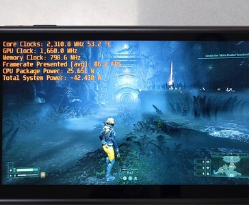Returnal körs på GPD Win 5 med AMD Ryzen AI Max+ 395 och visar 86 FPS prestanda vid 42 W systemeffekt. (Bildkälla: The Phawx via YouTube)