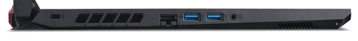 Vänster: Plats för kabellås, Gigabit Ethernet, 2x USB 3.2 Gen 1 (Typ A), Kombinerad ljudanslutning
