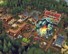 En bild som visar byggnader i spelet Against the Storm, som just nu säljs med 70 % rabatt på Steam.
