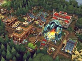 En bild som visar byggnader i spelet Against the Storm, som just nu säljs med 70 % rabatt på Steam.