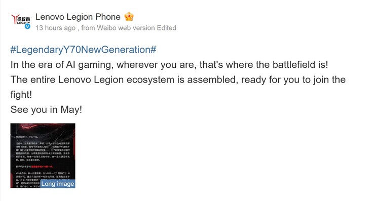 Lenovo retar en lansering i maj 2026 för speltelefonen (maskinöversatt)