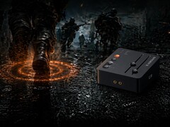 Konstnärlig rendering av Fosi Audio C3 gaming-ljudkort som visar StepSense-tekniken.