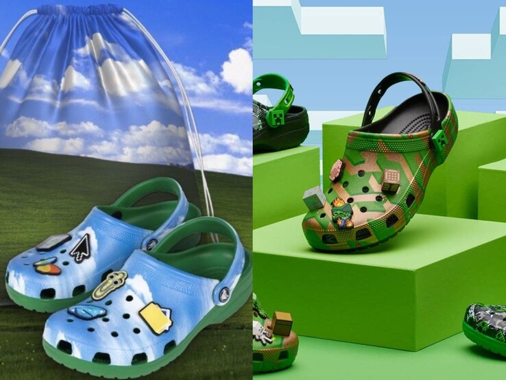 Crocs med Windows xp-tema och bliss-dragsko tillsammans med crocs i Minecraft-utgåva (Bildkälla: Microsoft)