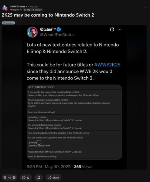 WWE 2K Switch 2 anpassad musik (Bildkälla: skärmdump, WWEGames subreddit)