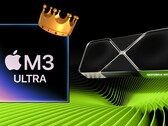 Apple M3 Ultra SoC glänser i de tidiga GFXBench-resultaten och går i clinch med avancerade GPU:er för stationära datorer från Nvidia och AMD. (Bildkälla: Apple, Nvidia, redigerad)