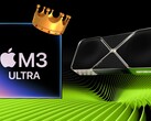 Apple M3 Ultra SoC glänser i de tidiga GFXBench-resultaten och går i clinch med avancerade GPU:er för stationära datorer från Nvidia och AMD. (Bildkälla: Apple, Nvidia, redigerad)