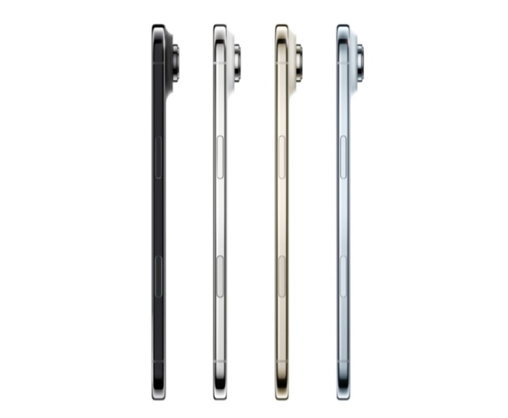 Sidoprofilvy av fyra Apple iPhone Air-modeller i svart, vitt, guld och blått utförande (Bildkälla: Apple)