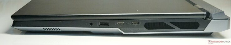 Höger: 3,5 mm kombiljuduttag, USB 3.2 Gen2 typ A, 2x Thunderbolt 5 (med DisplayPort 2.1-utgång och Power Delivery 3.1)