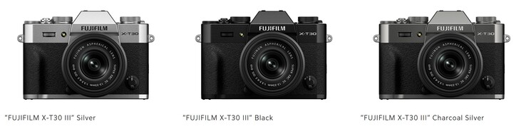 Den spegelfria digitalkameran Fujifilm X-T30 III finns i tre färger. (Bildkälla: Fujifilm)