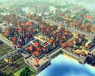 En bild som visar en stad och flera byggnader i spelet ”Kingdoms and Castles”.
